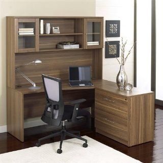 Modern Walnut 63 Desk with Hutch & Lateral File Home