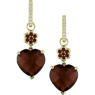 10k Gold Garnet and Diamond Heart Earrings