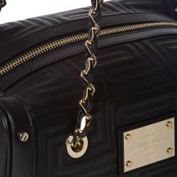 Versace Stitched Black Leather Shoulder Bag