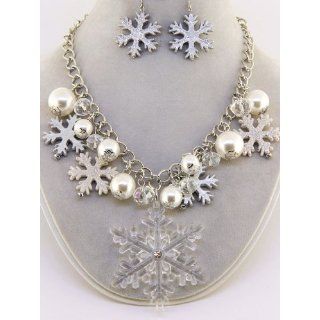 Crystal and Pearl Snowflake Necklace and Earring Set