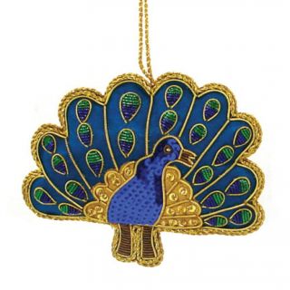 Hand crafted Embroidered and Sequined Peacock Ornament Made in India