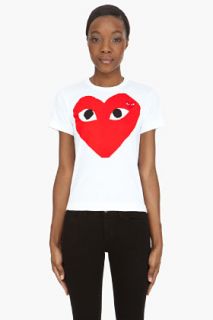 Comme Des Garçons Play  White Large Red Emblem T shirt for women