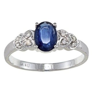 Viducci 10k Gold Blue Sapphire and 1/10ct TDW Diamond Ring (G H, I1 I2