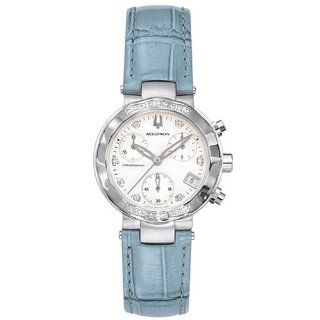 Accutron Womens 26R11 Chamonix Diamond Chronograph Blue Leather Watch