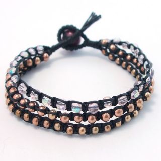 Pink Crystal Brass Beads Chic Medley 3 strand Bracelet (Thailand