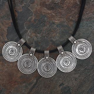 Silverplated Pewter Spiral Coins Leather Necklace (Turkey)