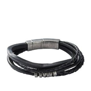 FOSSIL JF85299040 Herren Armband Leder schwarz Edelstahl 23 cm