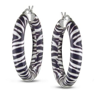 Sterling Silver Zebra Striped Hoop Earrings