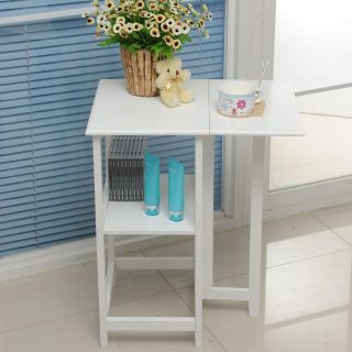 White Side End Table with Folding Leaf Extension