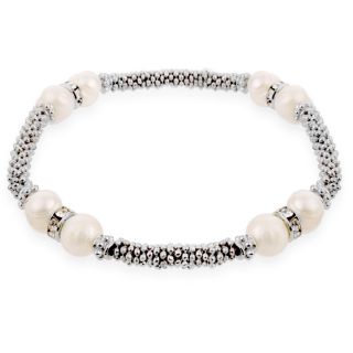 Silvertone Imitation Pearl Stretch Bracelet