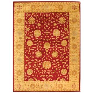 Handmade Heritage Kashan Burgundy/ Beige Wool Rug (5 x 8