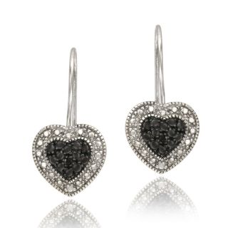 DB Designs Sterling Silver Black Diamond Accent Heart Dangle Earrings