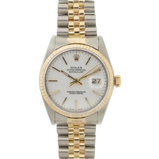 Pre owned Rolex Mens Datejust Two tone White Dial Watch Today $3,599