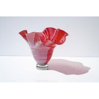 Hand blown Frosted Red Glass Vase