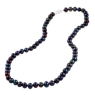 DaVonna Sterling Silver 7 7.5mm Black Freshwater Pearl Necklace (16 36