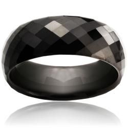 Mens Tungsten Carbide West Coast J Black Faceted Dome Ring (8 mm