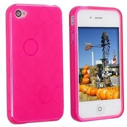 Hot Pink Circle TPU Case/ Mirror Screen Protector for Apple iPhone 4
