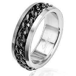 Stainless Steel Black Chain Spinner Ring